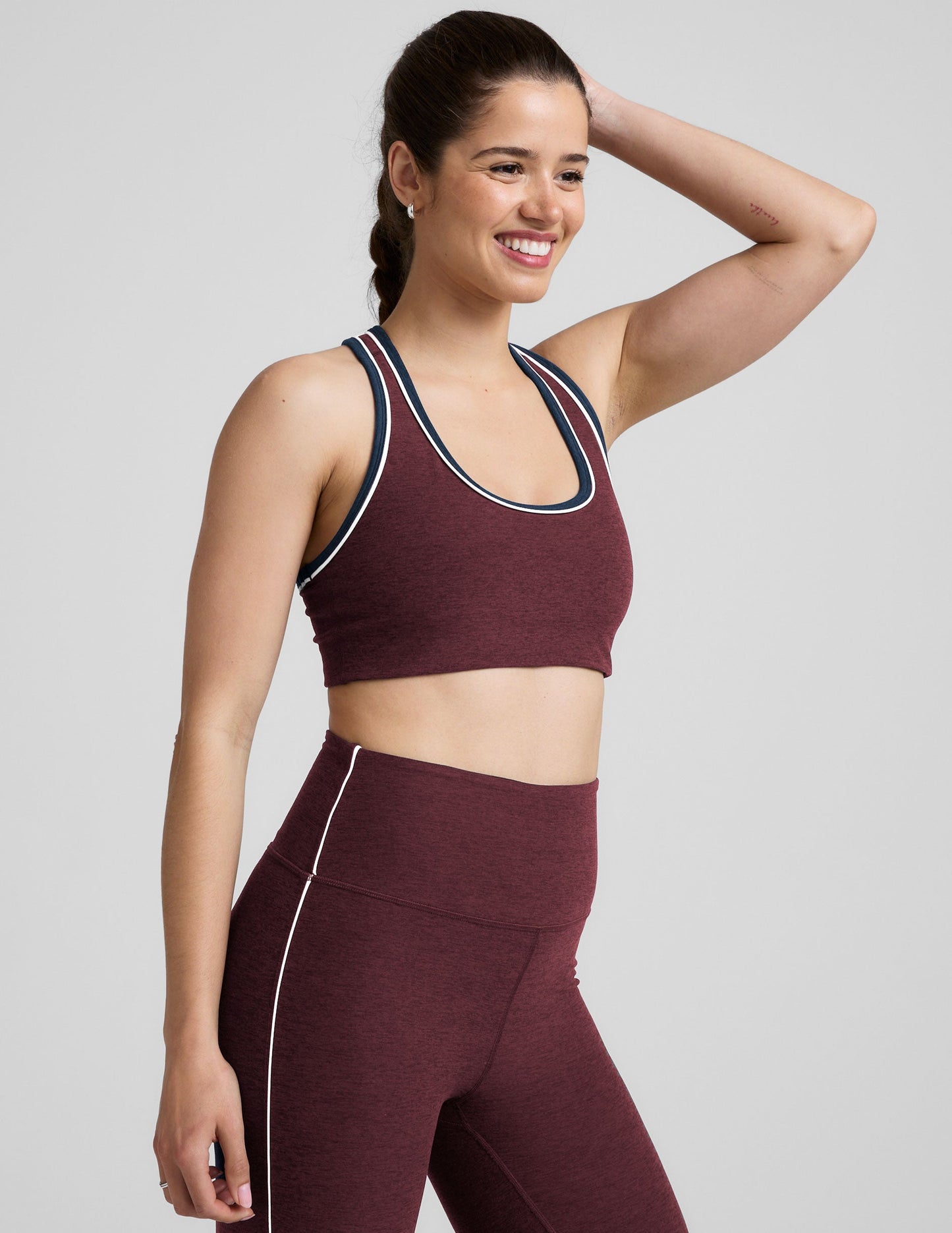 Spacedye Ready Bra: Comfortable Scoop Neck Racerback Activewear Top with Piping