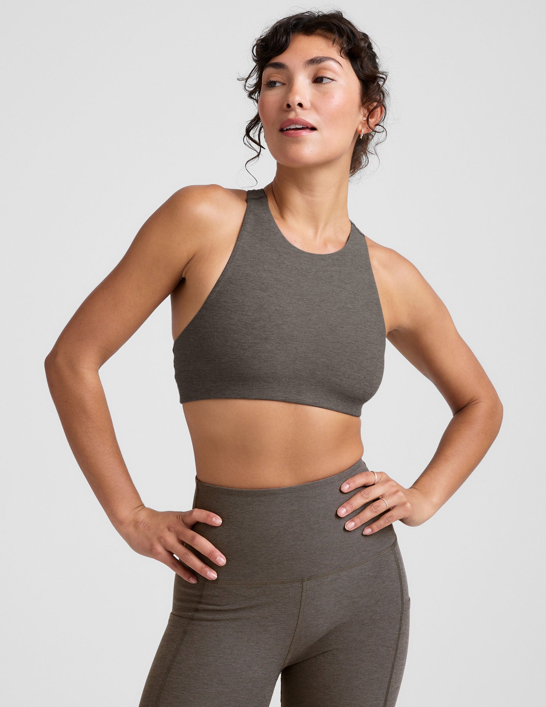 Spacedye Refocus High-Neck Racerback Bra - True Gray Heather Active Support