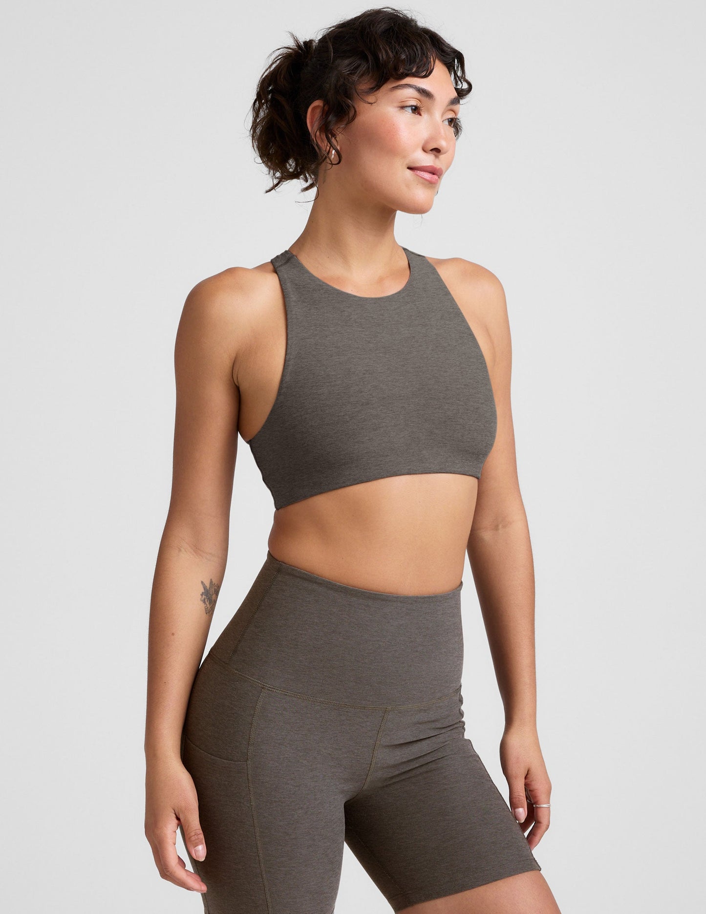 Spacedye Refocus High-Neck Racerback Bra - True Gray Heather Active Support