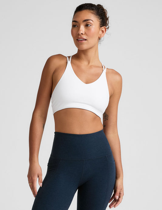 Cloud White Spacedye V-Neck Crisscross Strap Medium Support Bra