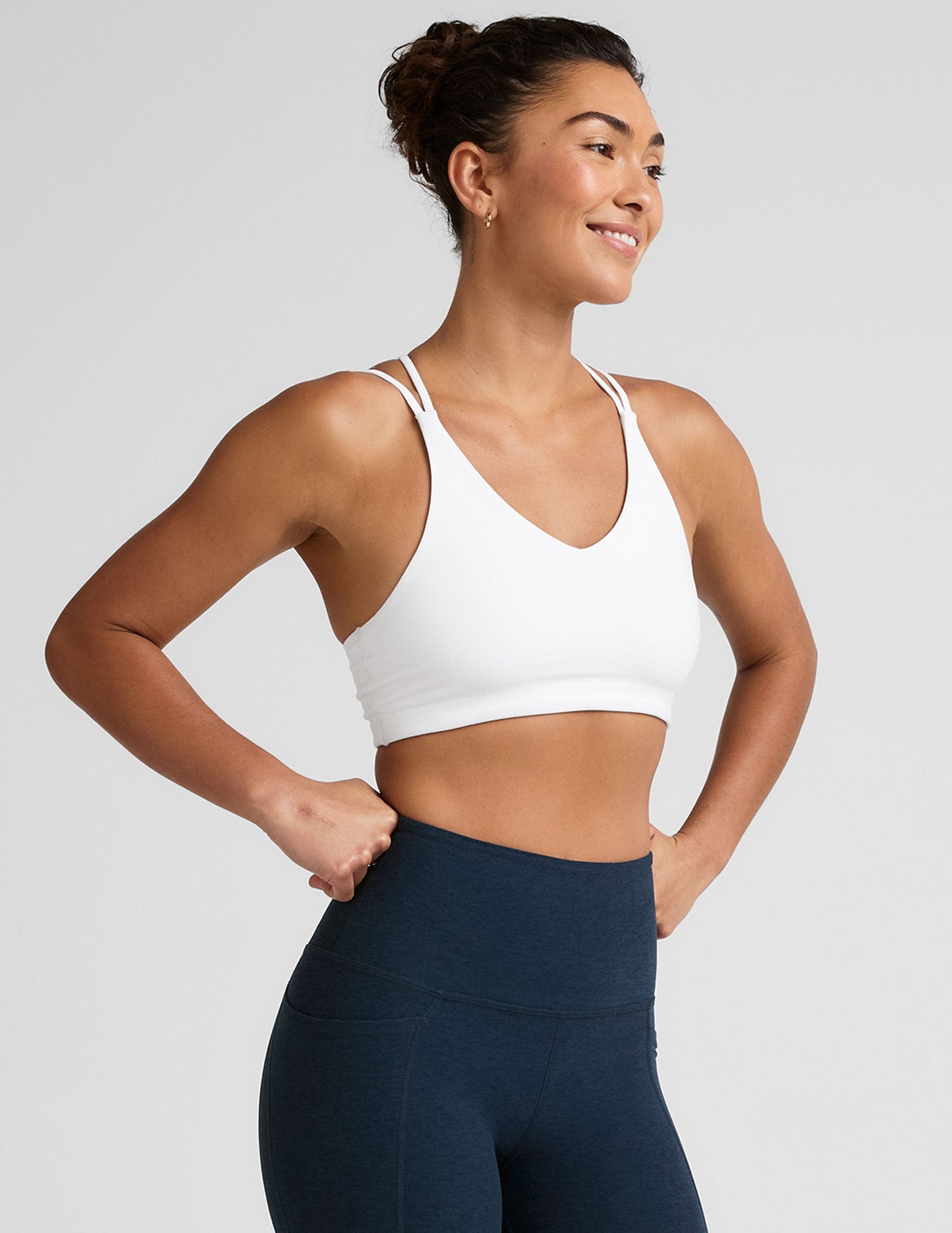 Cloud White Spacedye V-Neck Crisscross Strap Medium Support Bra