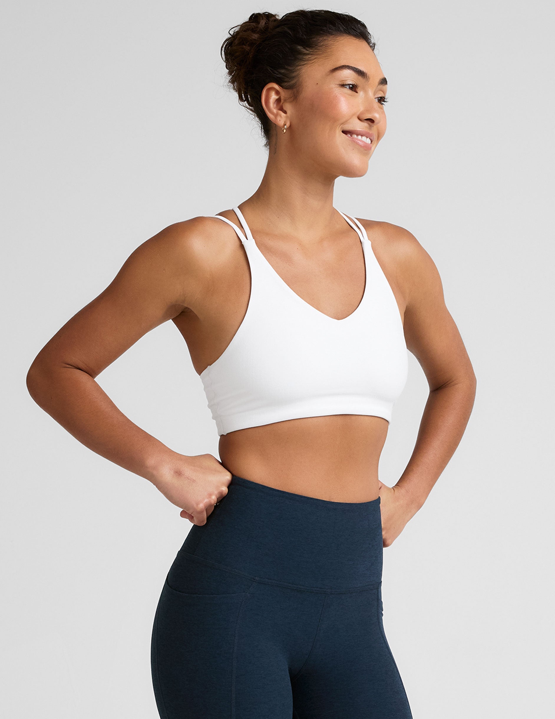 Cloud White Spacedye V-Neck Crisscross Strap Medium Support Bra