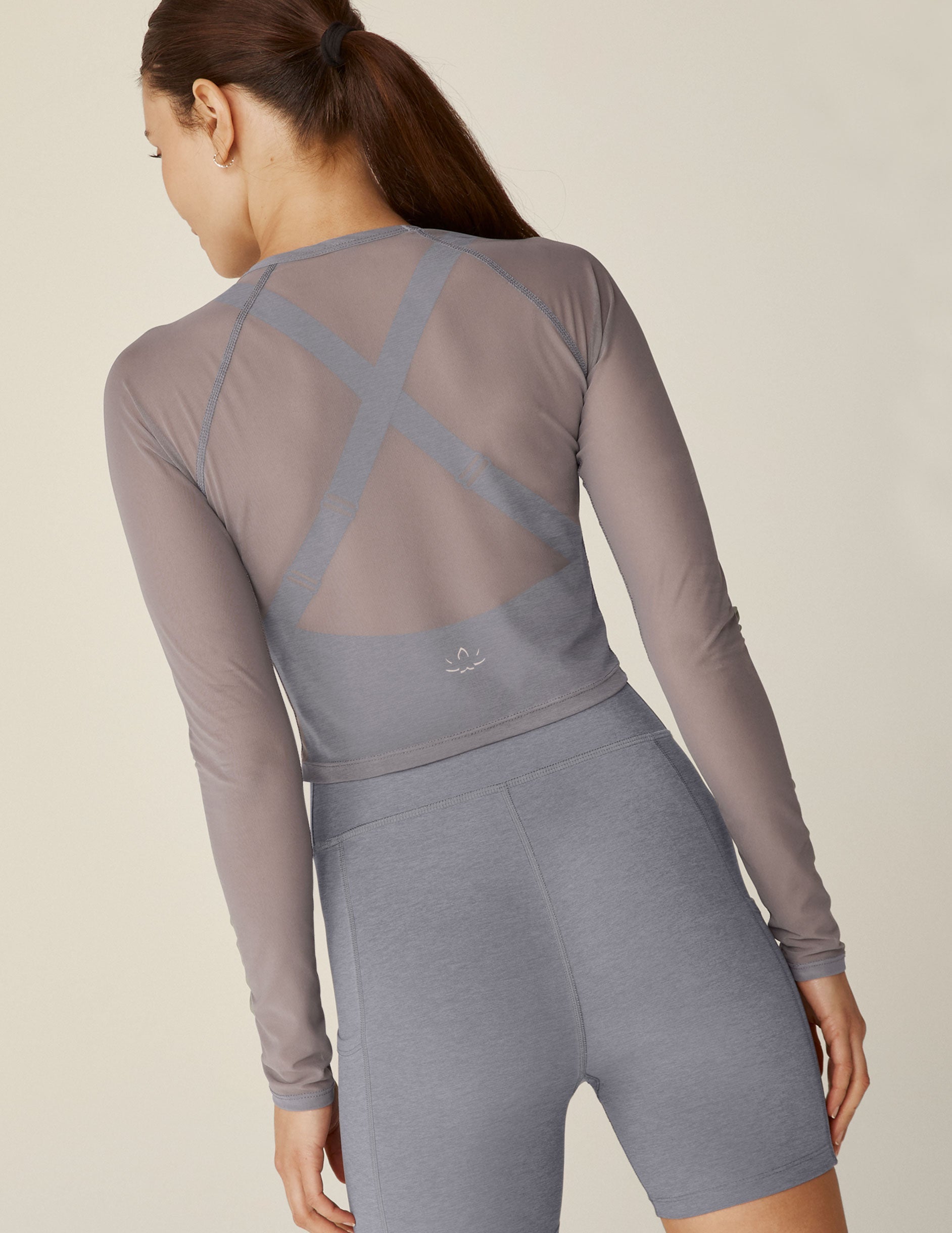 Sheer Mesh Long Sleeve Cropped Top for Activewear & Casual Layering