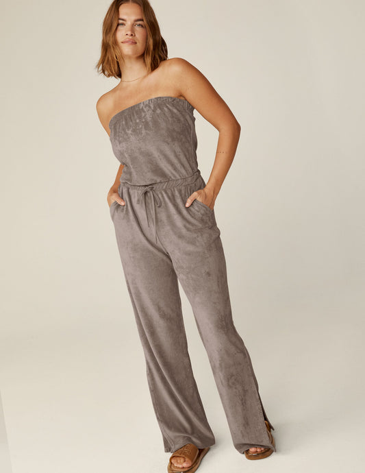 Luxurious Birch Terry Strapless Jumpsuit: Relaxed Fit, Effortless Vacation Style