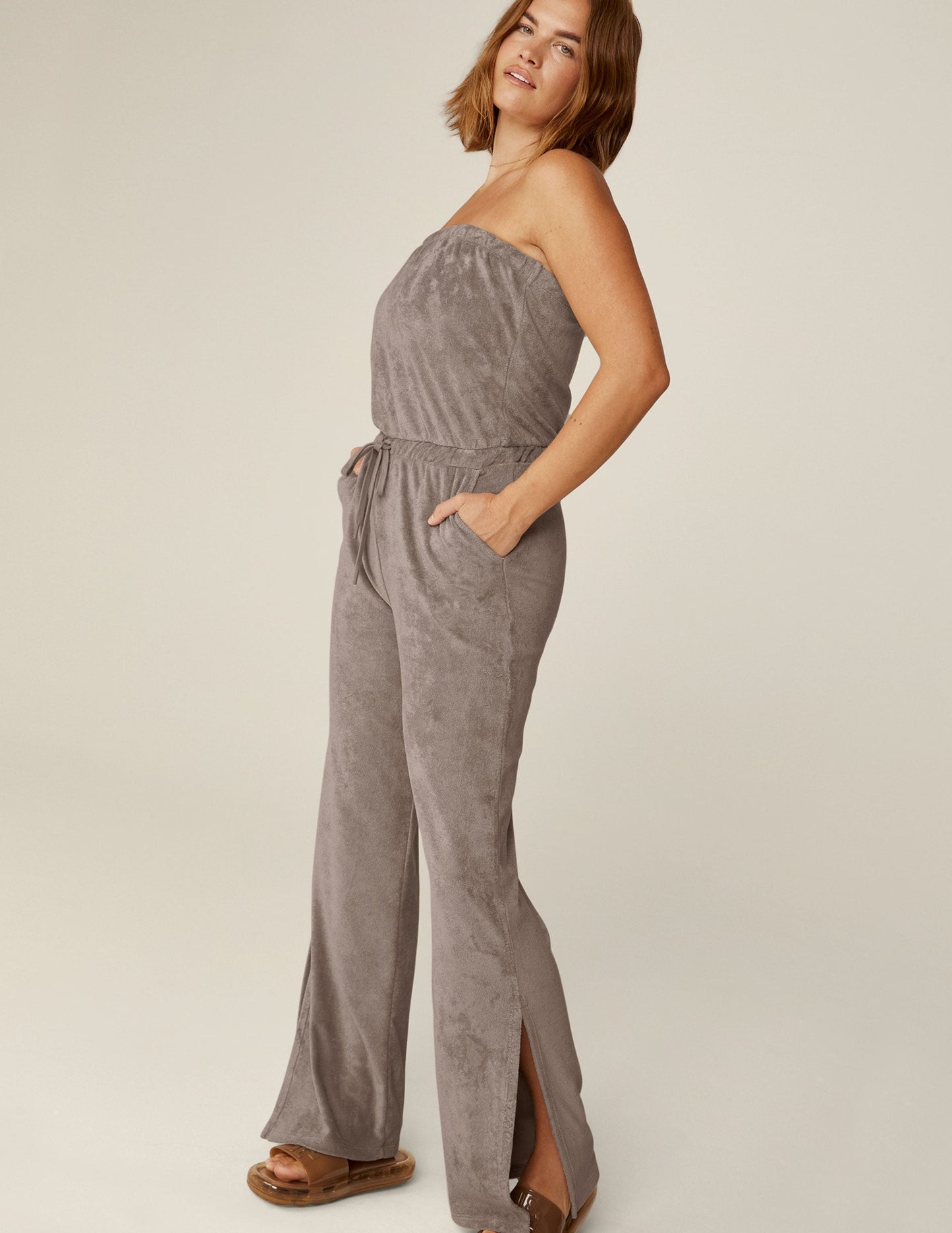 Luxurious Birch Terry Strapless Jumpsuit: Relaxed Fit, Effortless Vacation Style