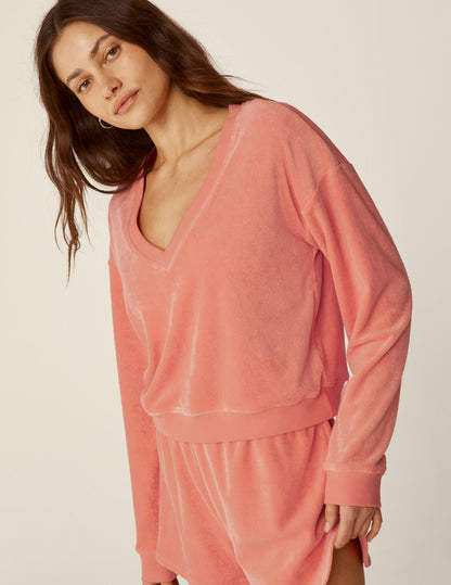 Beyond Yoga Tropez V-Neck Terry Pullover: Soft, Relaxed, Long Sleeve Comfort Top