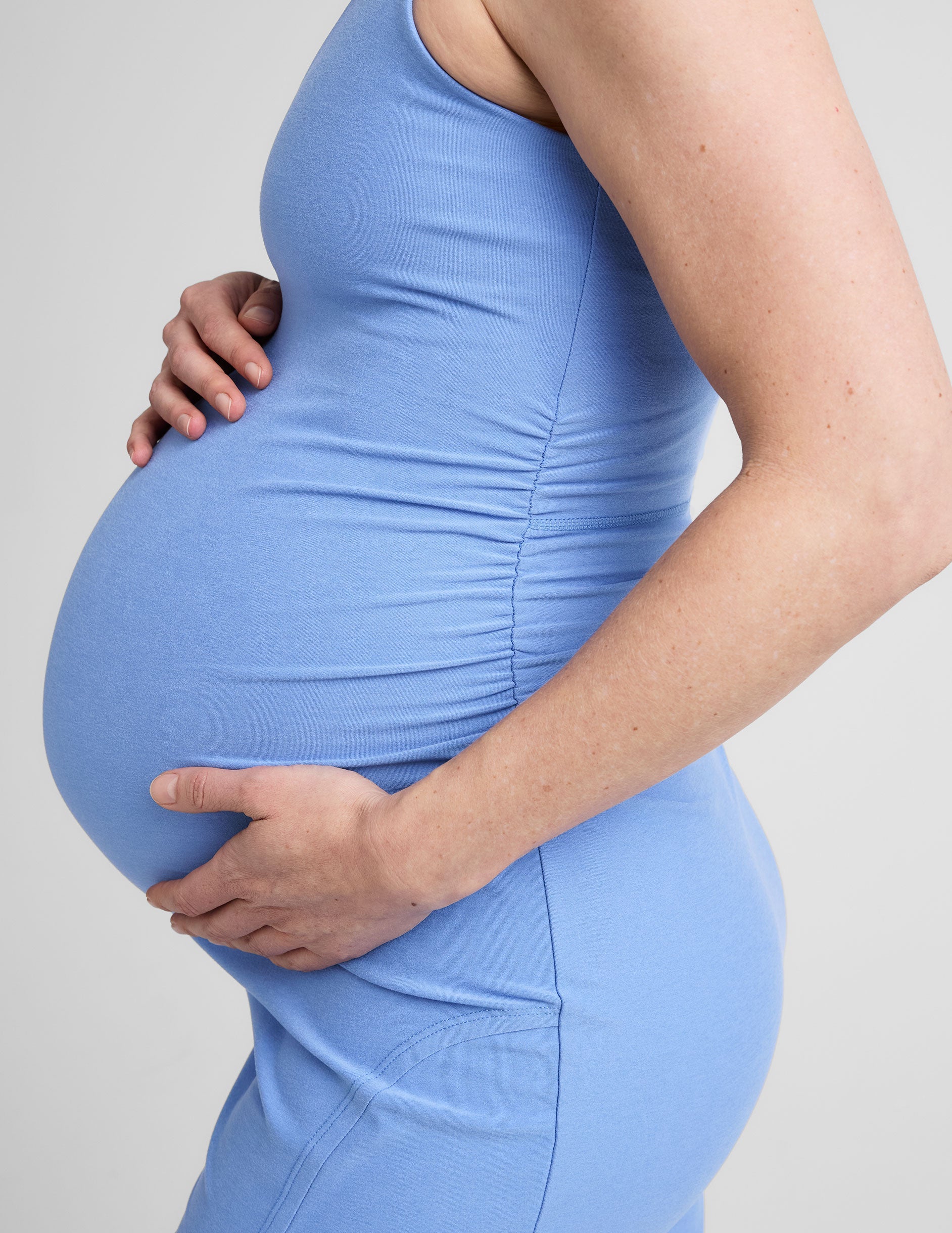 Soft Spacedye Maternity Midi Dress: V-Neck, Side Slit, Built-in Bra