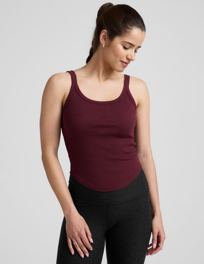 Ribbed Tank Top: Scoop Neck, Built-in Bra, Moisture-Wicking Comfort