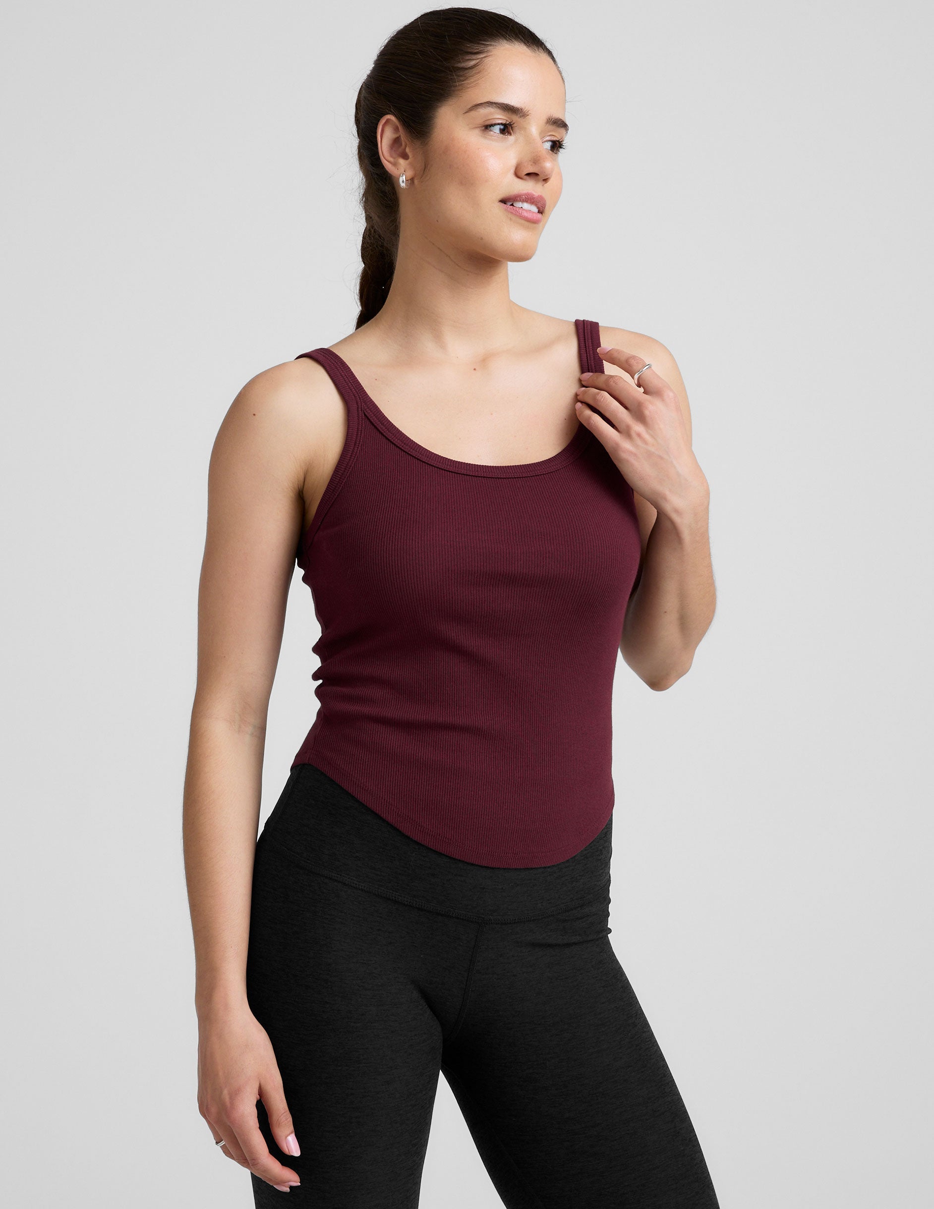 Ribbed Tank Top: Scoop Neck, Built-in Bra, Moisture-Wicking Comfort
