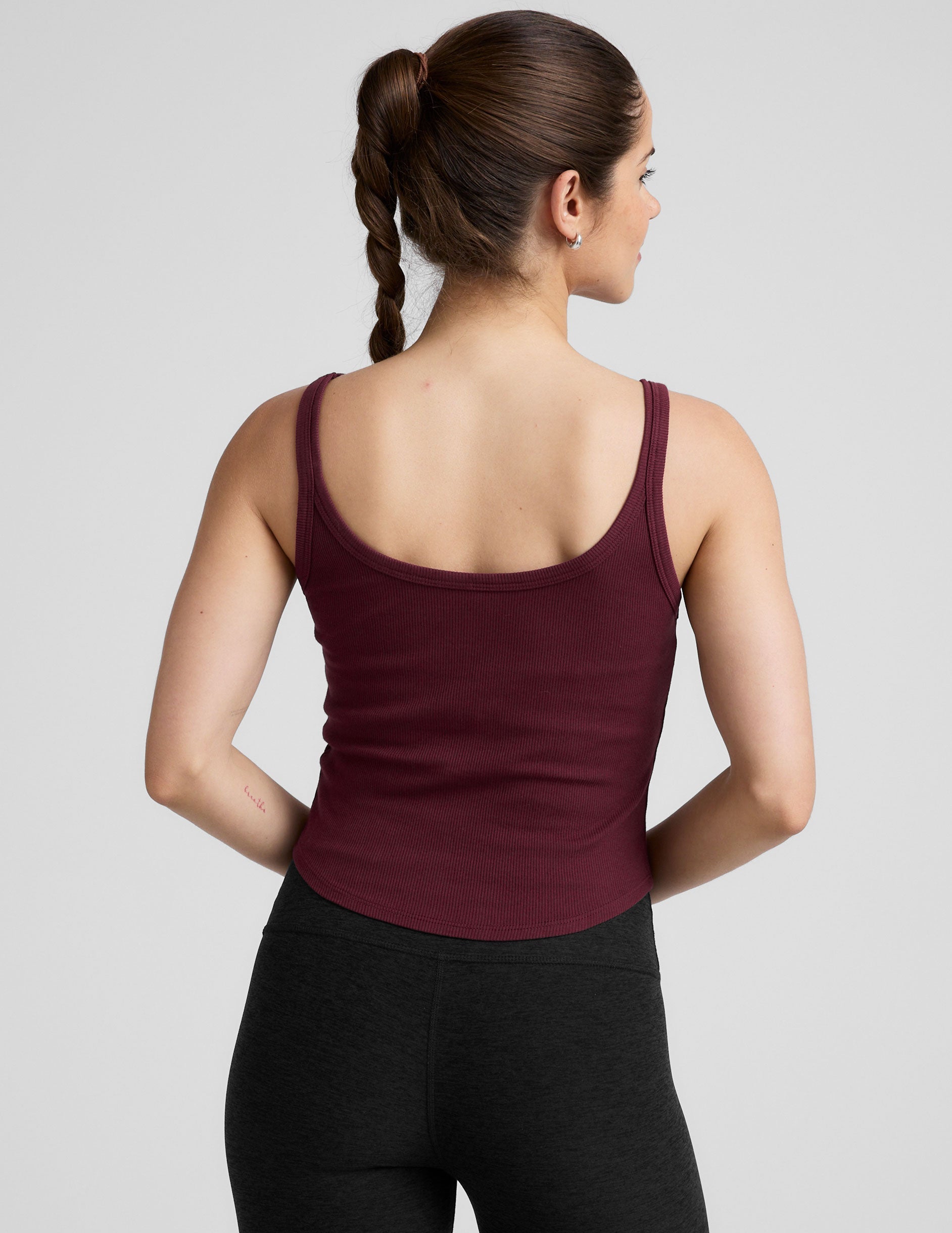 Ribbed Tank Top: Scoop Neck, Built-in Bra, Moisture-Wicking Comfort