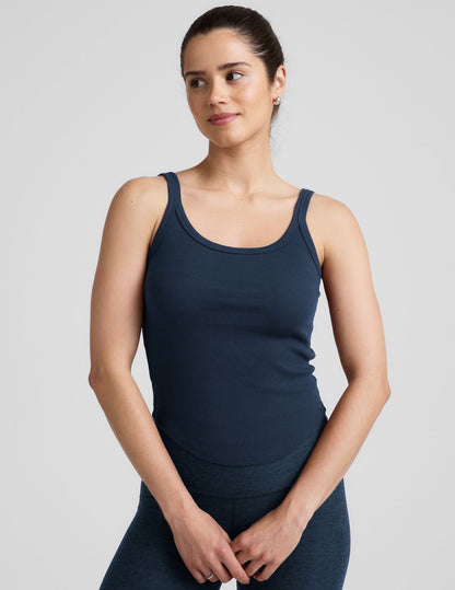 Classic Ribbed Scoop Neck Tank Top: Built-in Bra, Moisture-Wicking Comfort