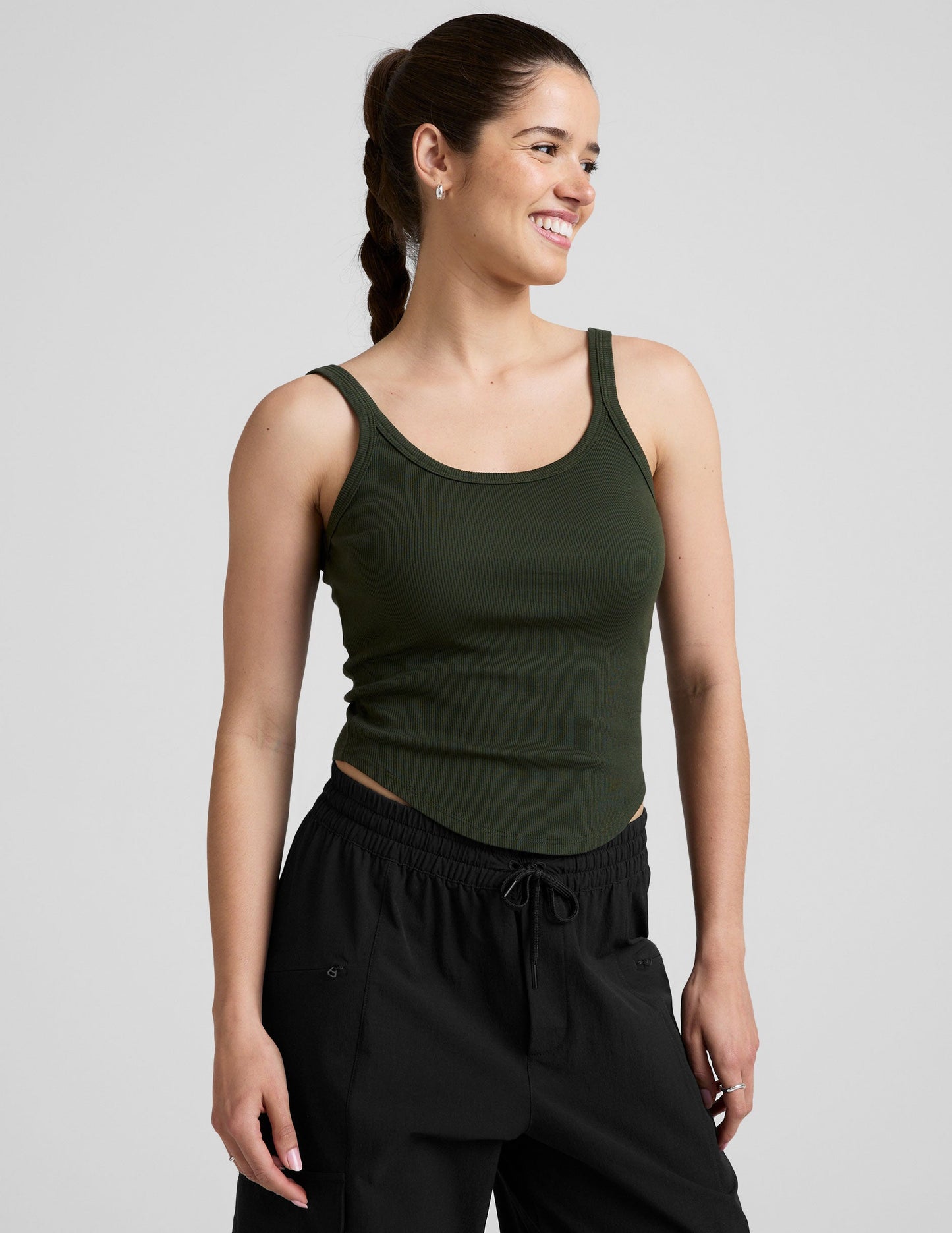 Beyond Yoga Women's Ribbed Scoop Neck Tank Top with Built-in Bra, Moisture-Wicking