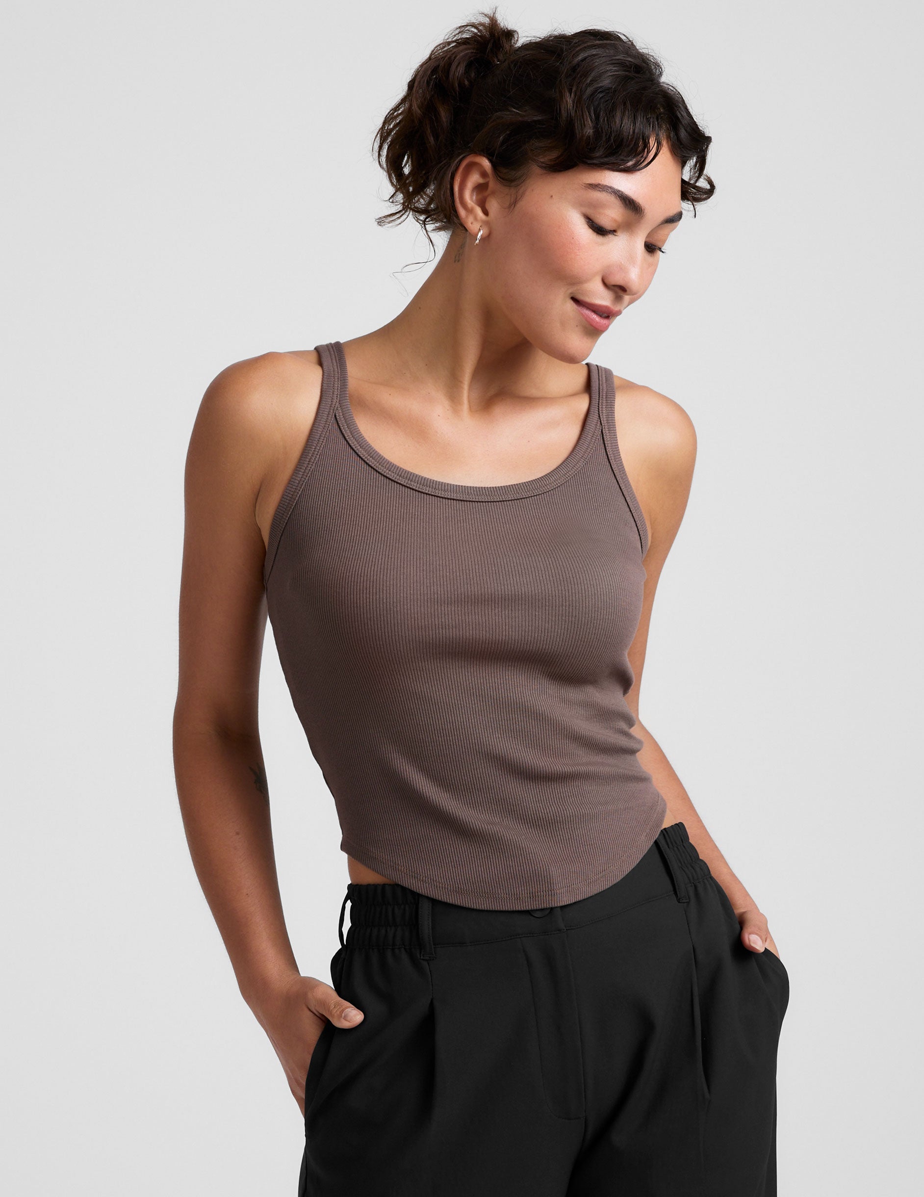 Ultra-Comfort Ribbed Scoop Neck Tank Top with Built-in Bra, Moisture-Wicking
