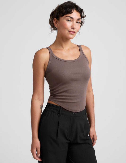 Ultra-Comfort Ribbed Scoop Neck Tank Top with Built-in Bra, Moisture-Wicking