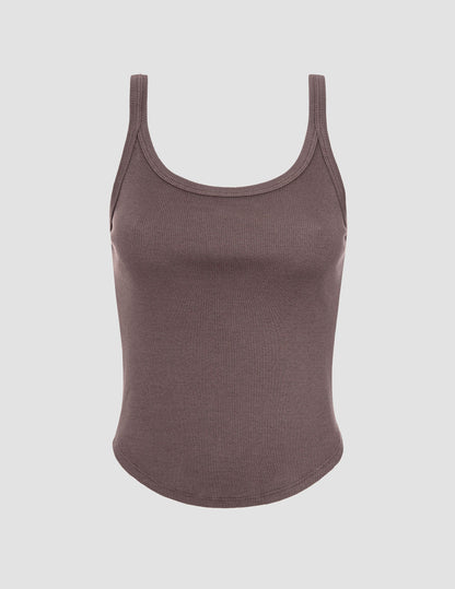 Ultra-Comfort Ribbed Scoop Neck Tank Top with Built-in Bra, Moisture-Wicking