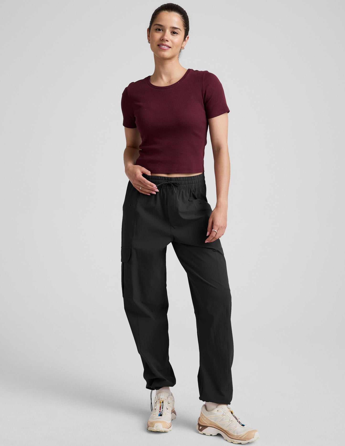 Dark Cherry Ribbed Cropped Baby Tee: Soft '90s Style Versatile Layering Top