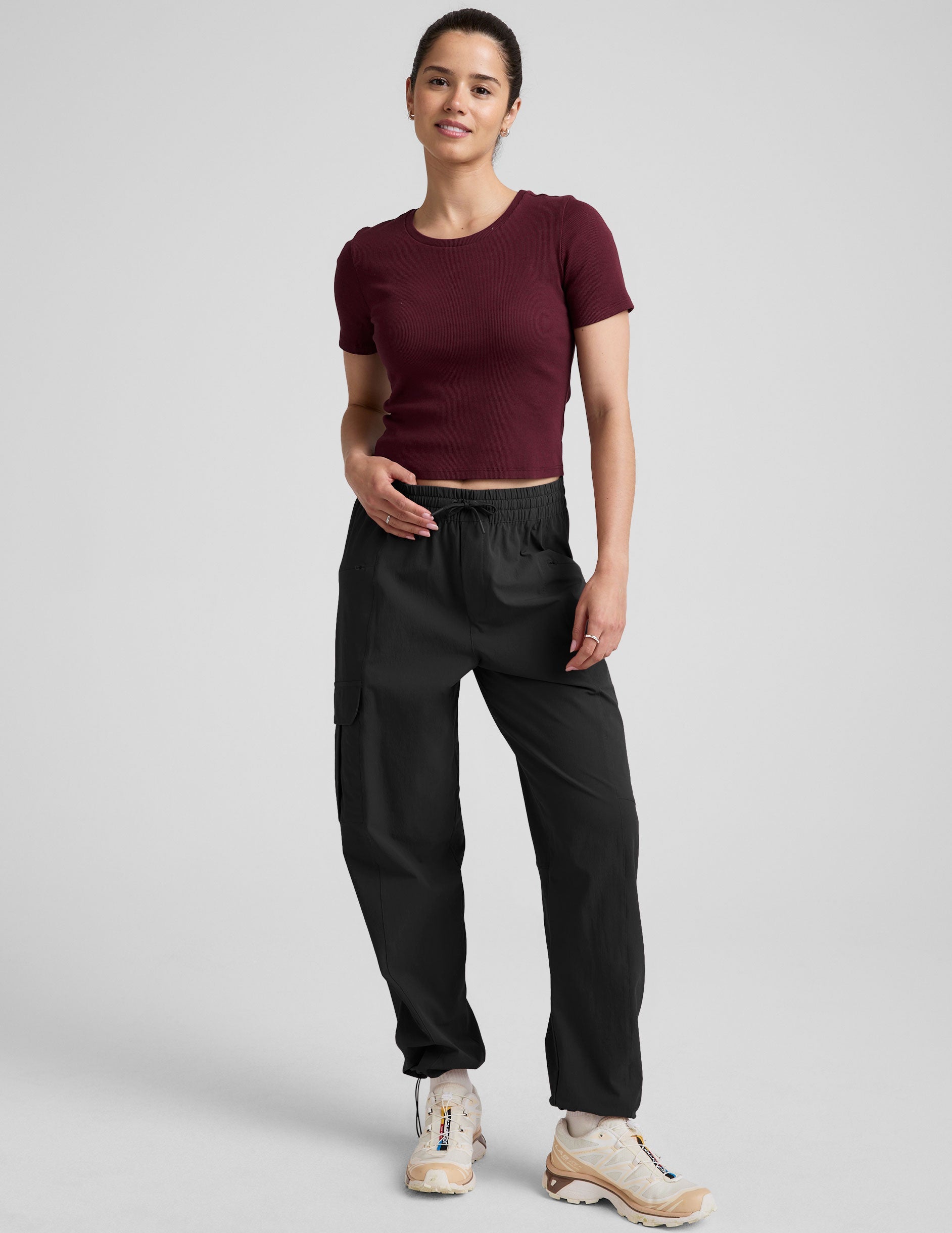 Dark Cherry Ribbed Cropped Baby Tee: Soft '90s Style Versatile Layering Top