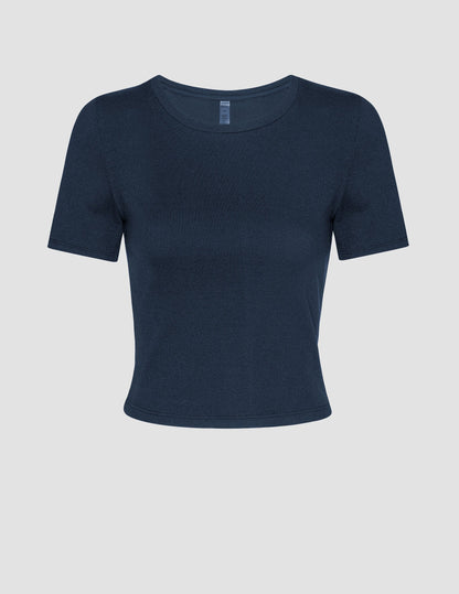 Beyond Yoga Women's Ribbed Baby Tee: Soft Cropped Crew Neck Top