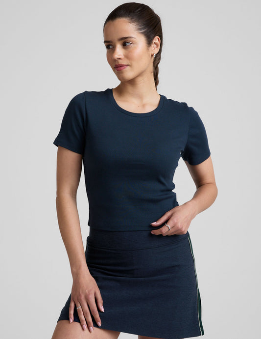 Beyond Yoga Women's Ribbed Baby Tee: Soft Cropped Crew Neck Top
