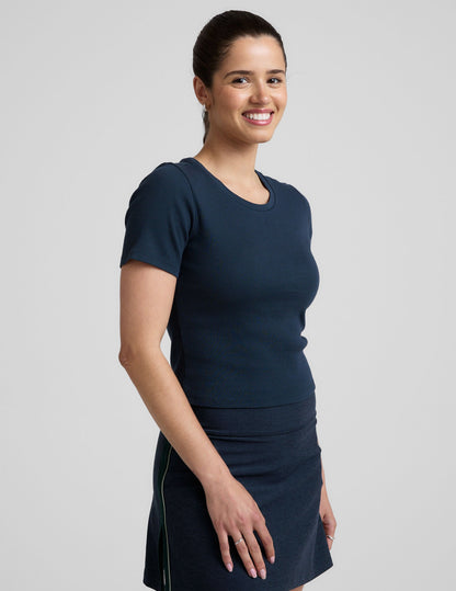 Beyond Yoga Women's Ribbed Baby Tee: Soft Cropped Crew Neck Top
