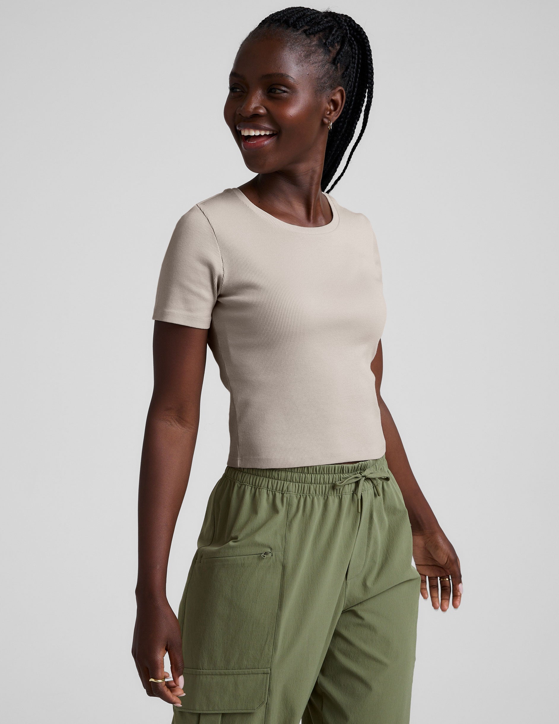 Soft Ribbed Crop Baby Tee: Comfortable Scoop Neck Short Sleeve Top