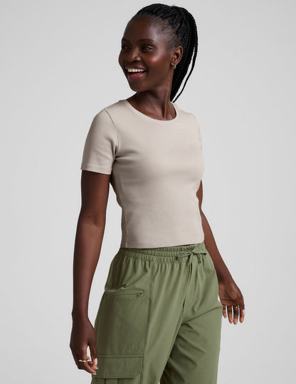 Soft Ribbed Crop Baby Tee: Comfortable Scoop Neck Short Sleeve Top