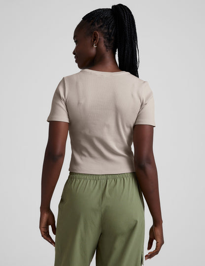 Soft Ribbed Crop Baby Tee: Comfortable Scoop Neck Short Sleeve Top