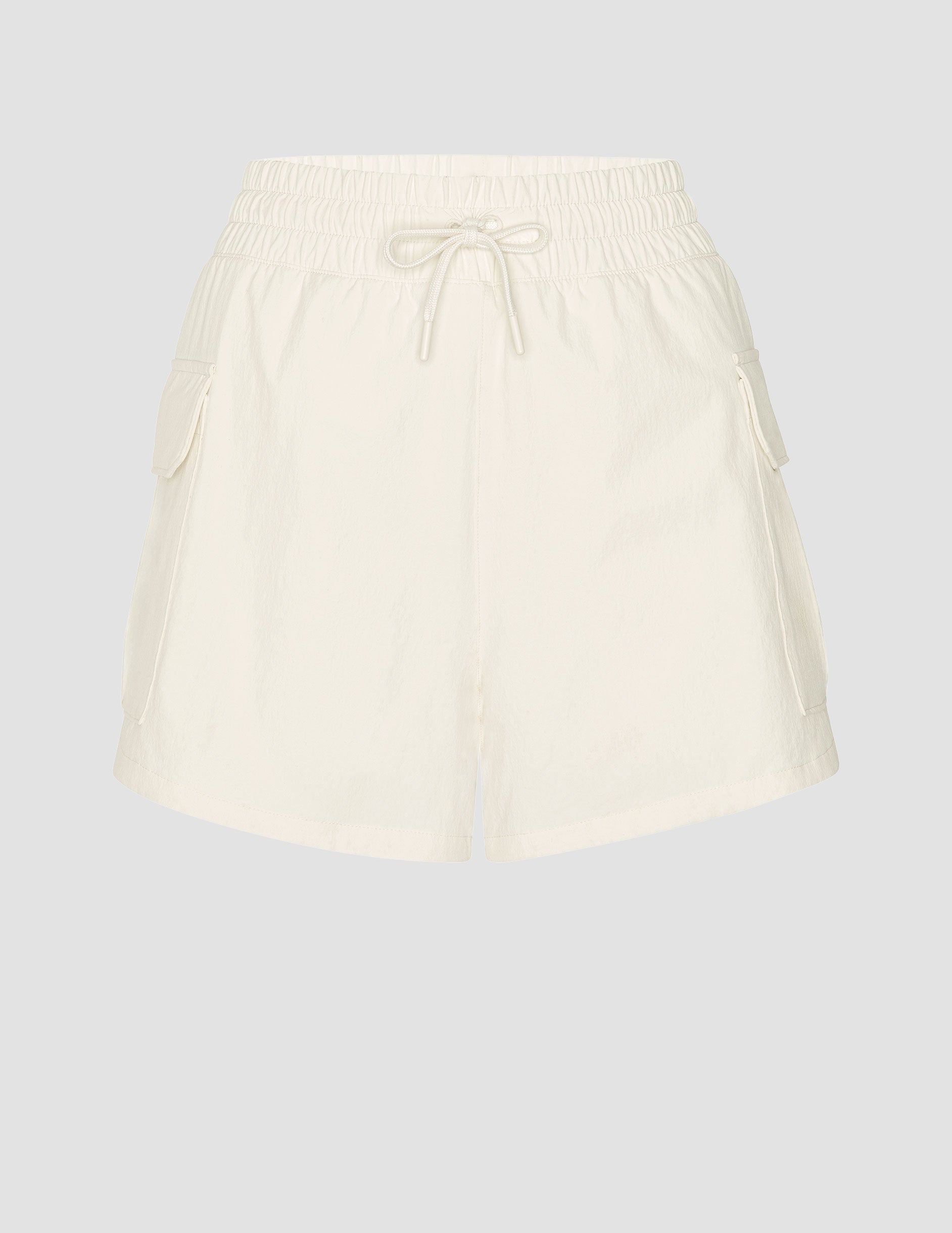 Dove White Relaxed Fit Mid-Rise Cargo Shorts with Zipper Pockets