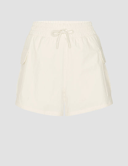 Dove White Relaxed Fit Mid-Rise Cargo Shorts with Zipper Pockets